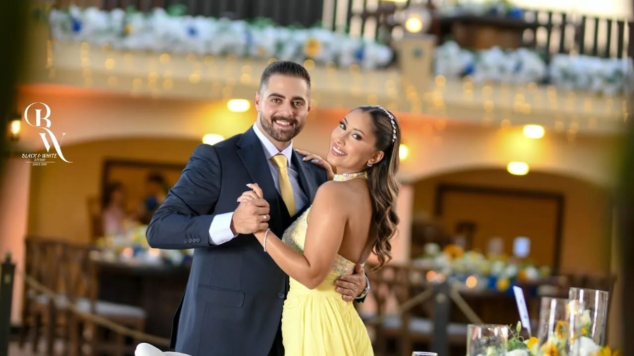 An engaged couple dancing on their engagement night